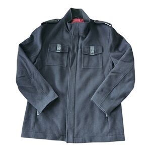 Murano Wool Blend Thick Jacket Coat XL Men's Black Leather Trim Military 90s Y2k